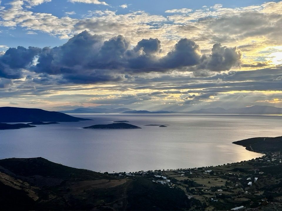 Dramatic sunset over the Aegean islands