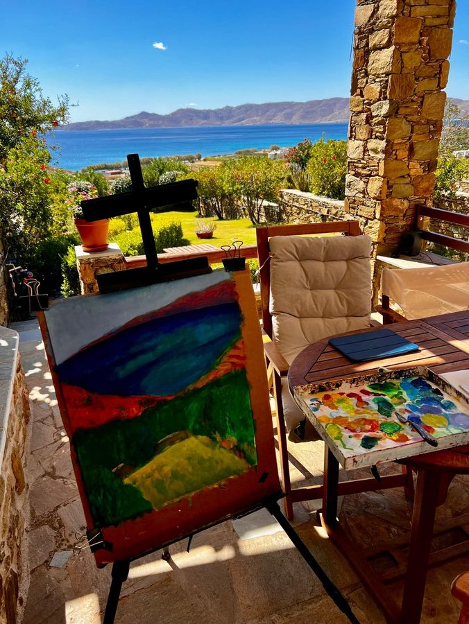 Painting on the terrace with sea view